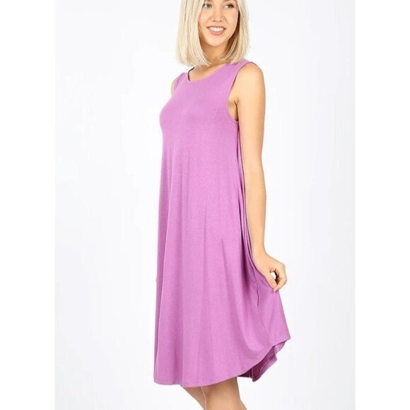 Zenana Mauve Sleeveless A-Line Summer Dress with Pockets - Size M - Picture 4 of 5